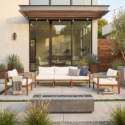Acacia Wood Outdoor Modular Seating Set with Rope Accents & Water‑Resistant Cushions – 3‑Piece