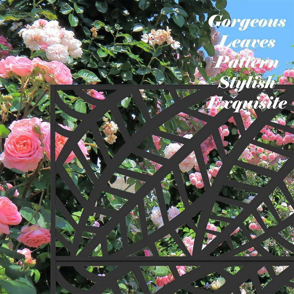 Anky 70.75 In. Steel Garden Fence, Metal Privacy Screens and Panels with Free Standing, Leaf-Shaped
