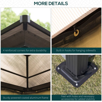 Hardtop Patio Pergola Gazebo | Aluminum Frame, Polycarbonate Roof & Removable Netting