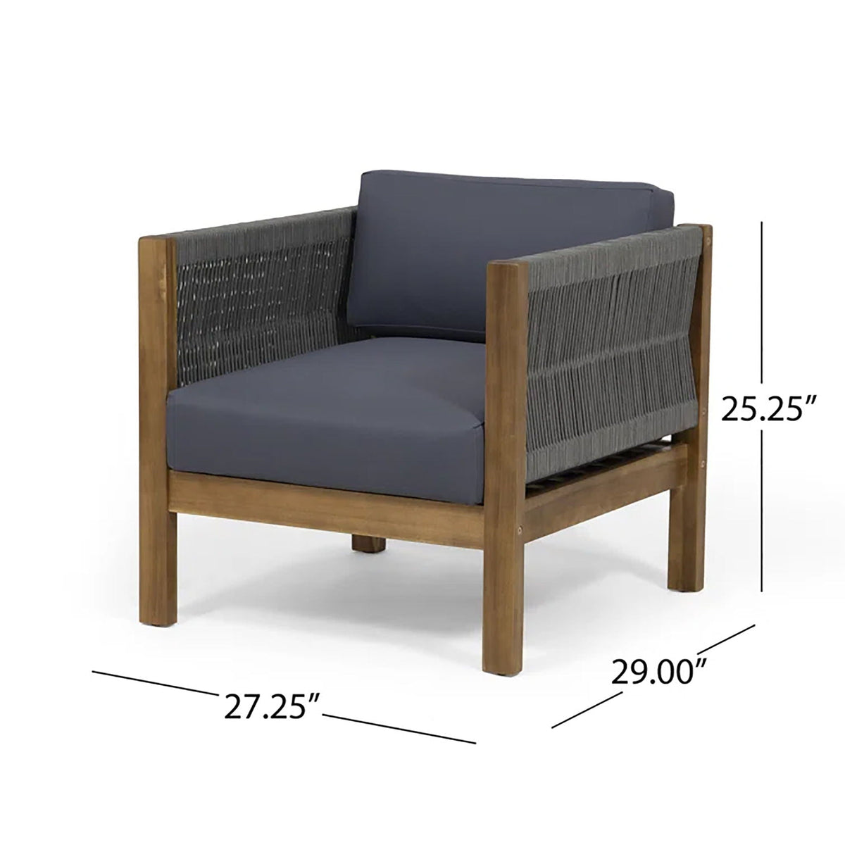 Charlotte Acacia Wood & Rope Outdoor Chat Set with Cushions – 4‑Piece