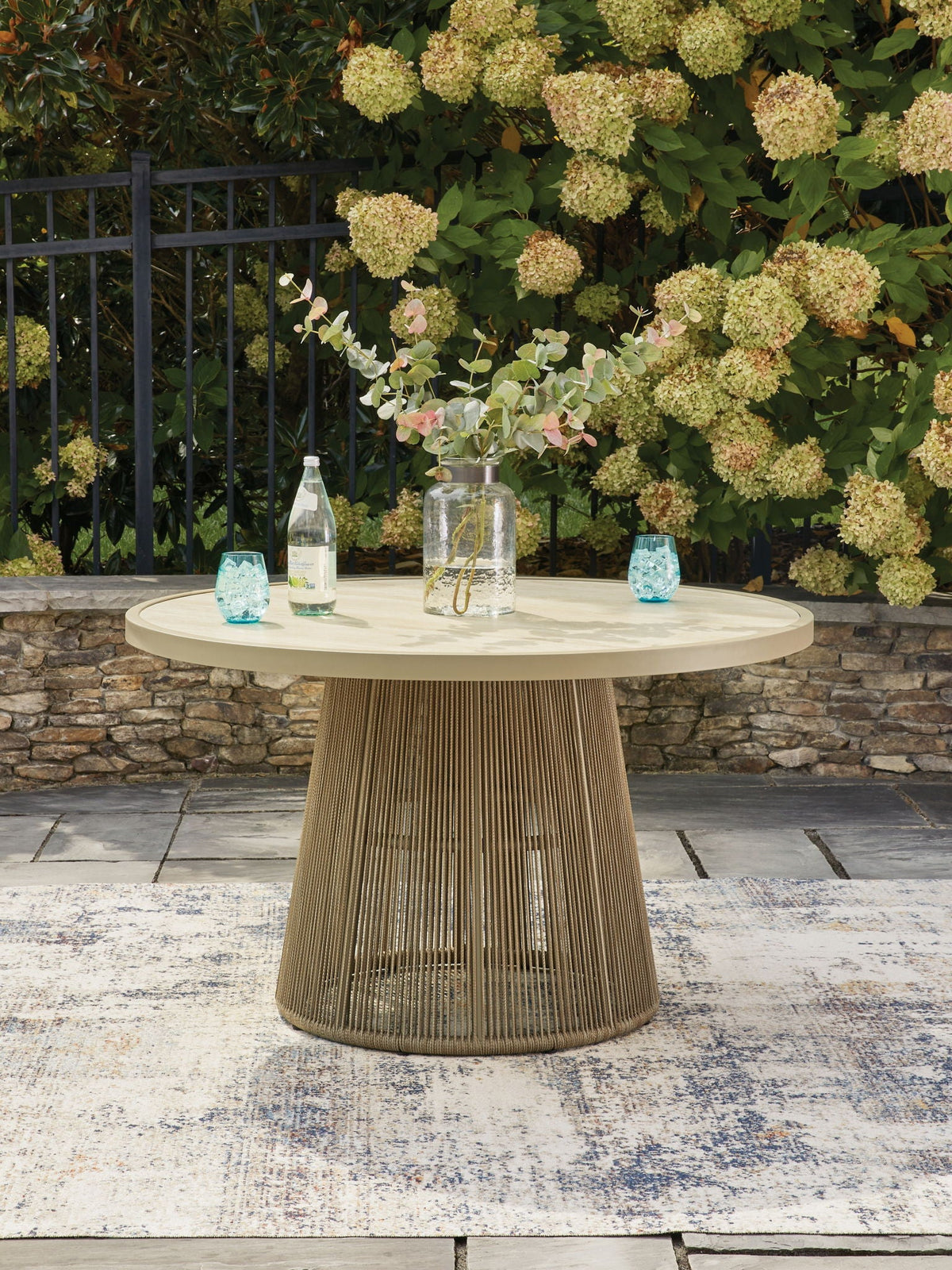 Outdoor Rope & Aluminum Patio Dining Table –  Sintered Stone Top, Rust‑Resistant Frame