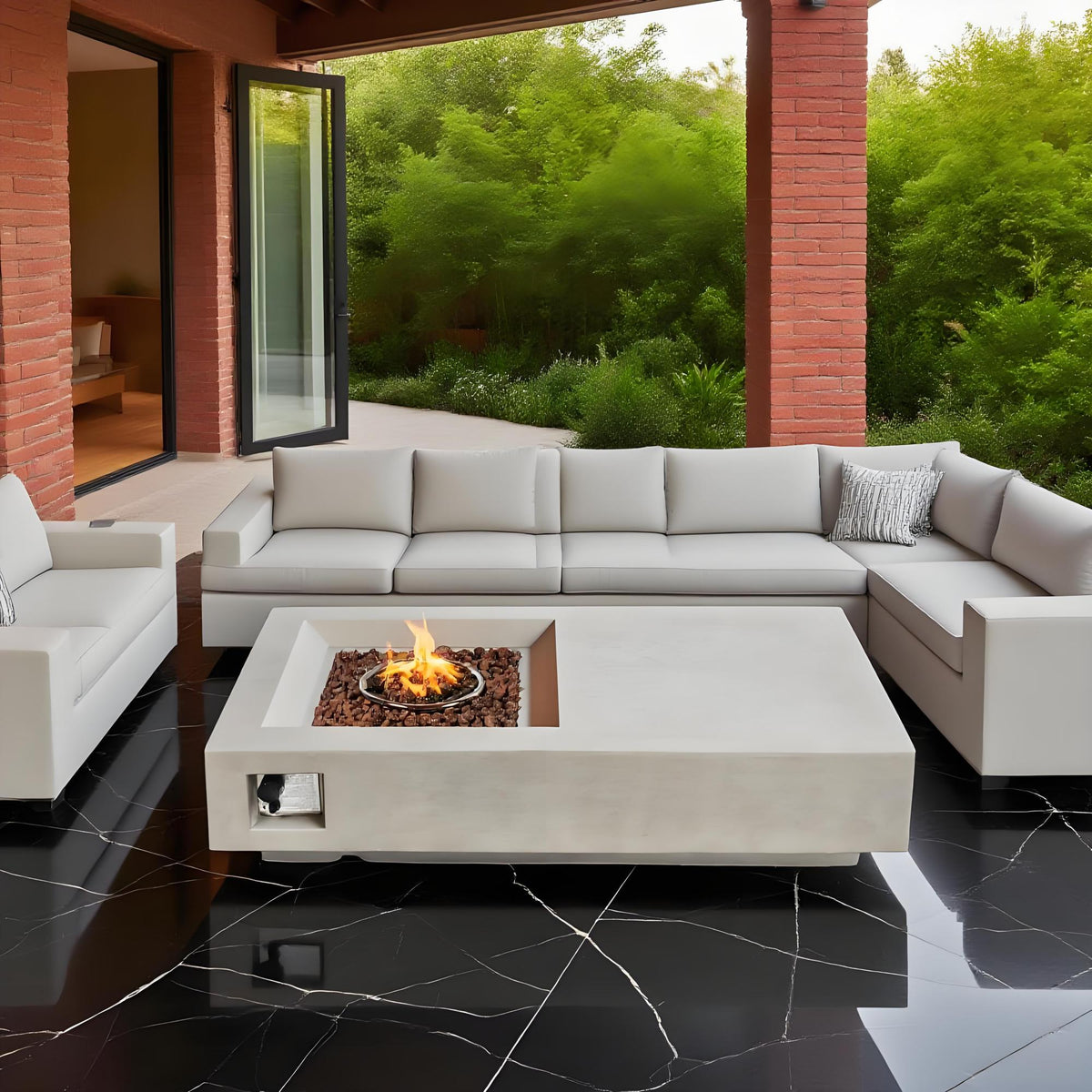 60" MgO Propane Fire Pit Table – 50,000 BTU Stainless Steel Burner, Modern Grey Finish-YOUYA