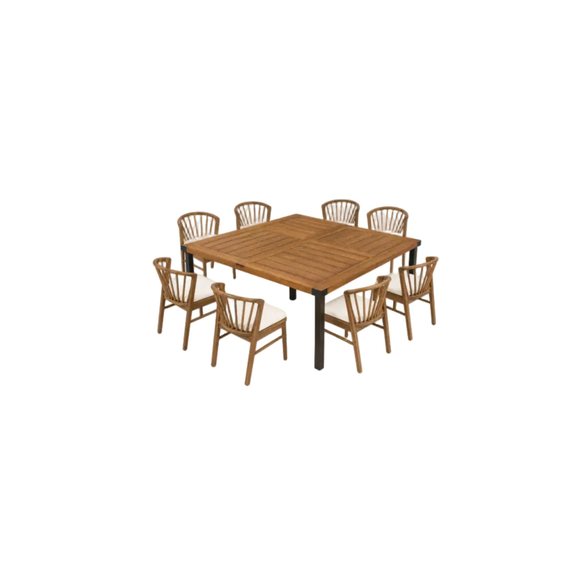 Acacia Wood Outdoor Patio Dining Set with Windsor Slat‑Back Chairs — 9‑Piece