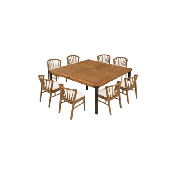 Acacia Wood Outdoor Patio Dining Set with Windsor Slat‑Back Chairs 9‑Piece