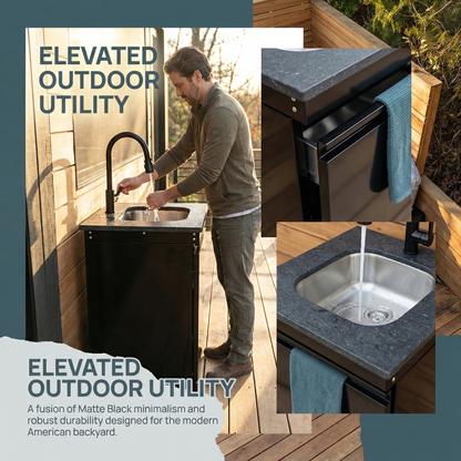 Stainless Steel Double‑Door Outdoor Sink Cabinet with Tap