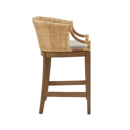 Handcrafted Natural Rattan Counter Stool – Solid Wood Legs, Cushioned Seat & Whitewash Option
