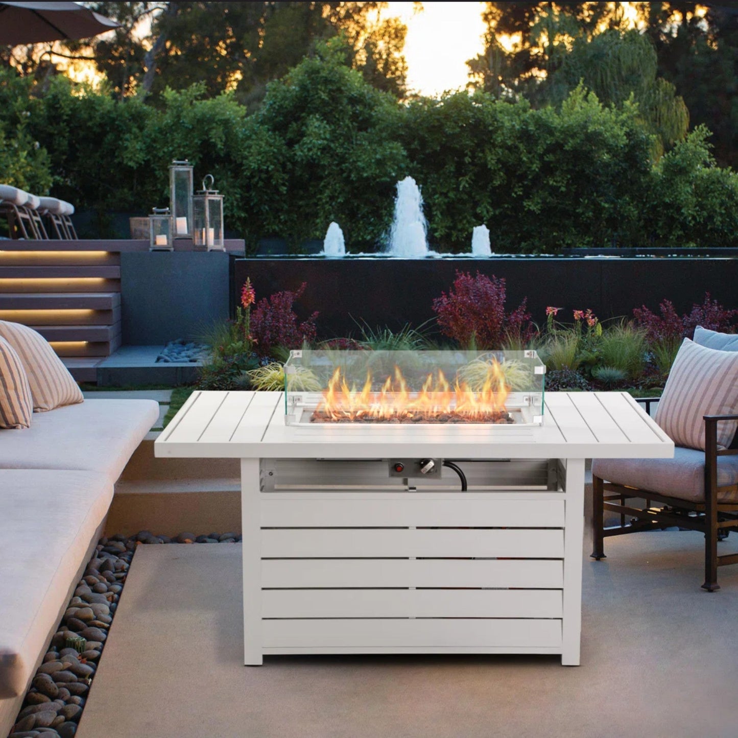 54.3" Outdoor Patio White Aluminum Propane Fire Pit Table