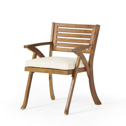 Hermosa 5‑Piece Outdoor Acacia Wood Dining Set with Water‑Resistant Beige Cushions — Teak Finish