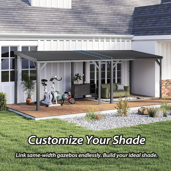 12' x 16' Hardtop Lean‑To Gazebo – Wall‑Mounted Galvanized Steel Roof Shelter with 60 MPH Wind Rating