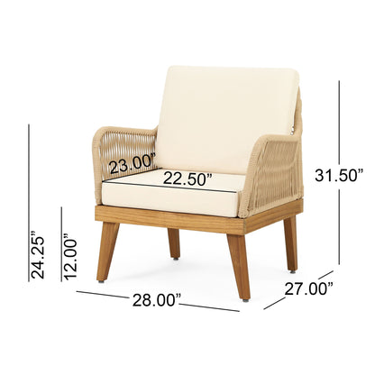 Hueber 4‑Piece Acacia Wood Outdoor Chat Set with Rope Detailing & Water‑Resistant Cushions