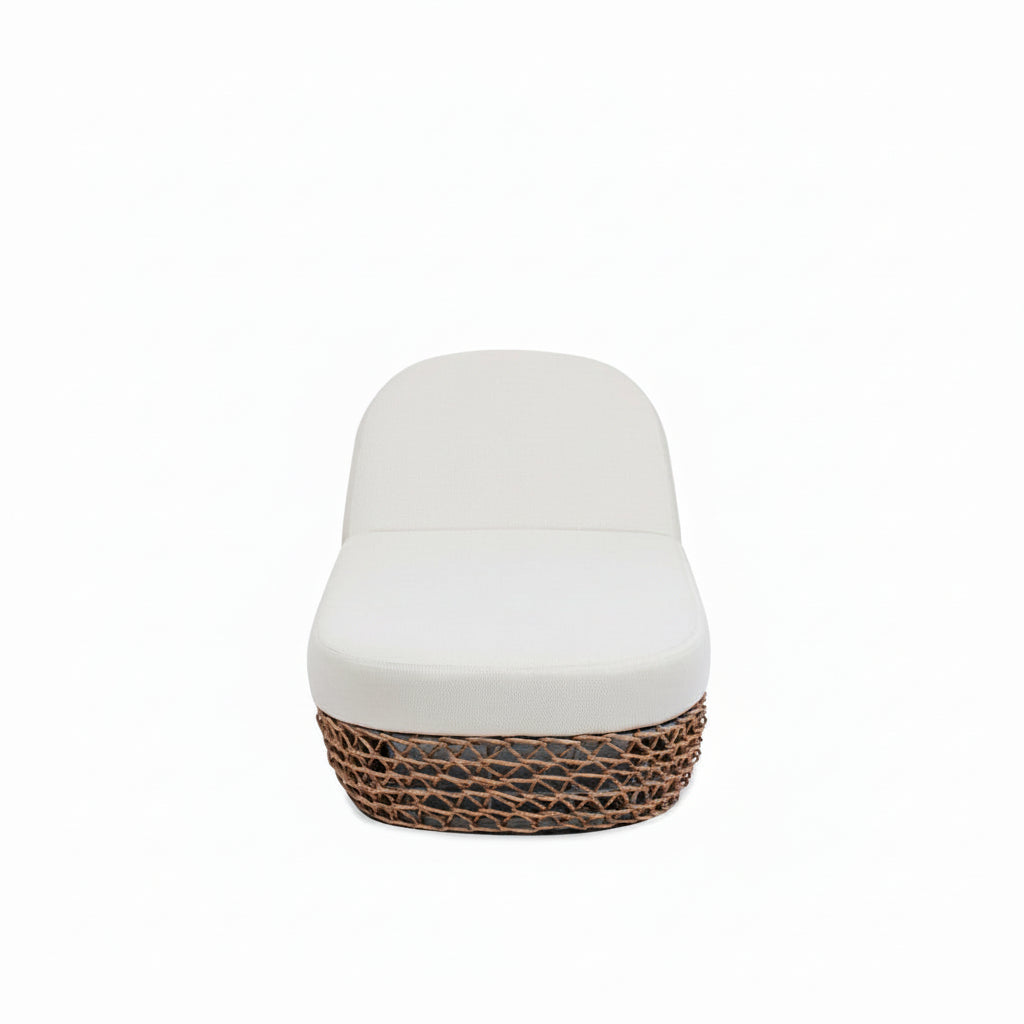 Willow Sunbrella® Upholstered Woven Patio Lounger – Wheat Beige &amp; Golden Brown