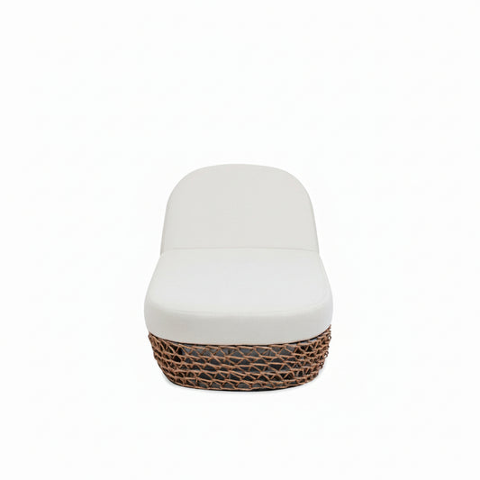 Willow Sunbrella® Upholstered Woven Patio Lounger – Wheat Beige &amp; Golden Brown