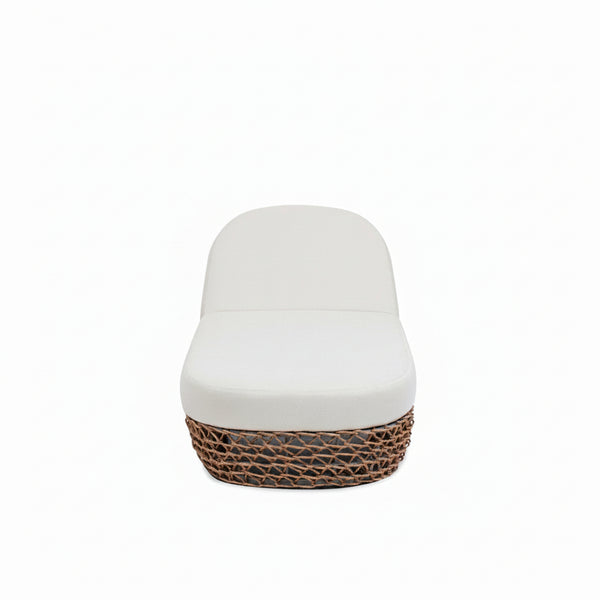 Willow Sunbrella® Upholstered Woven Patio Lounger – Wheat Beige &amp; Golden Brown