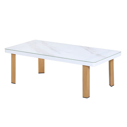 Vine 4‑Piece Outdoor Conversation Set with Convertible Sectionals & Marble‑Design Table – White