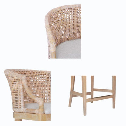 Handcrafted Natural Rattan Counter Stool – Solid Wood Legs, Cushioned Seat & Whitewash Option