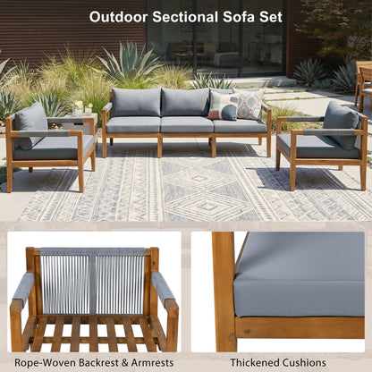 Acacia Wood Outdoor Modular Seating Set with Rope Accents & Water‑Resistant Cushions – 3‑Piece
