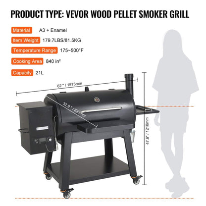 62" Heavy Duty Portable Wood Pellet BBQ Grill With Cart – Large Outdoor Smoker & Grill