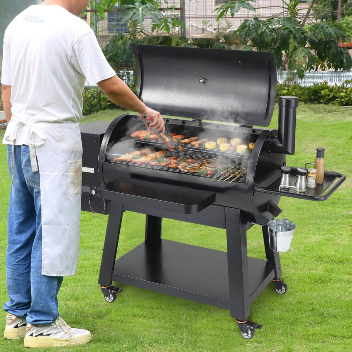62" Heavy Duty Portable Wood Pellet BBQ Grill With Cart – Large Outdoor Smoker & Grill