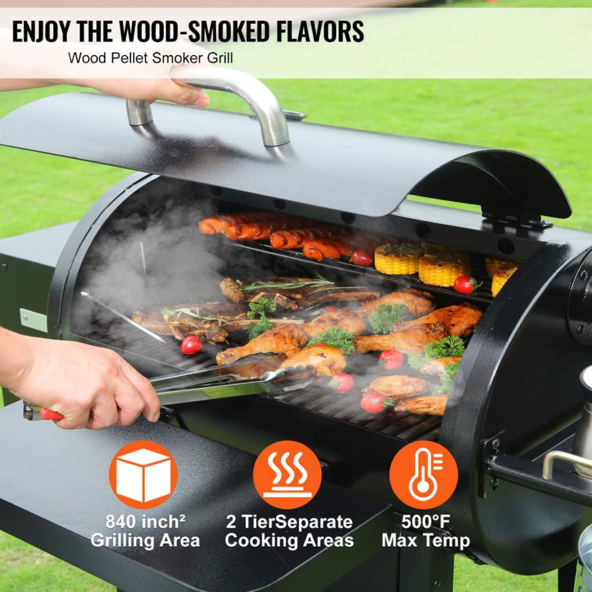 62" Heavy Duty Portable Wood Pellet BBQ Grill With Cart – Large Outdoor Smoker & Grill