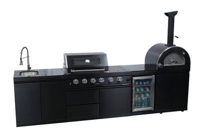 Black 125-Inch Double Stainless Steel Gas Outdoor Kitchen Barbecue Grill