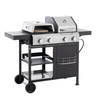 2+2 multifunctional gas barbecue grill and covered grill combination for outdoor cooking