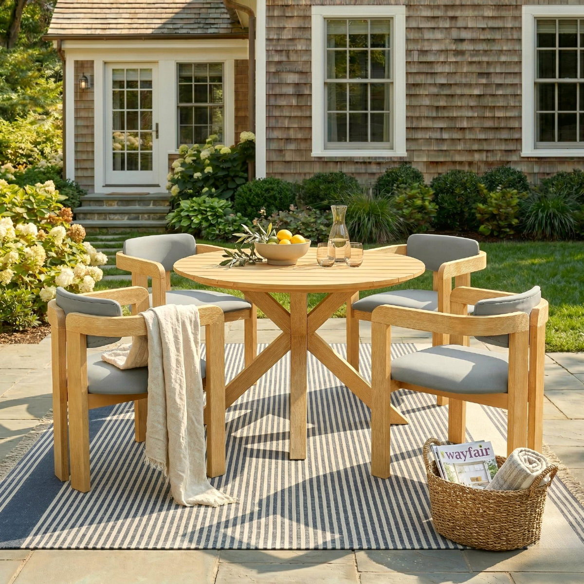 5‑Piece Outdoor Acacia Wood Round Dining Set