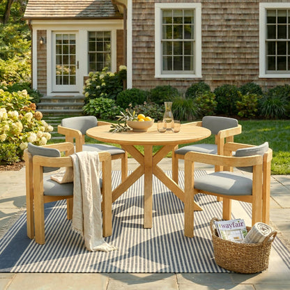 5‑Piece Outdoor Acacia Wood Round Dining Set