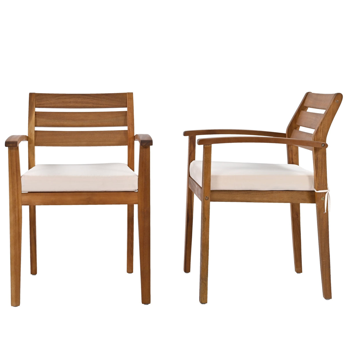 Outdoor Dining Set for 7–8 — Acacia Wood, Beige Cushions & Ergonomic Chairs