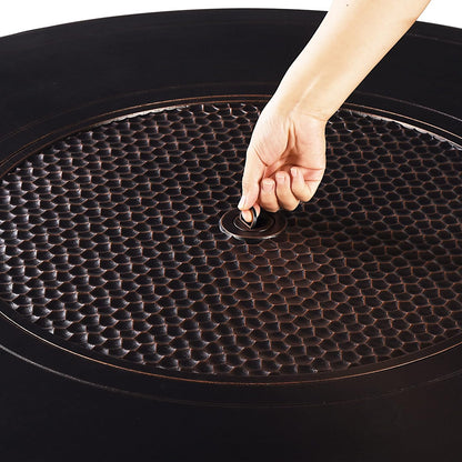 AZMATERA-FPT-AC Aluminum 44 In. round Propane Beads, Lid and Fabric Cover Finish Outdoor Fire Table, Antique Copper