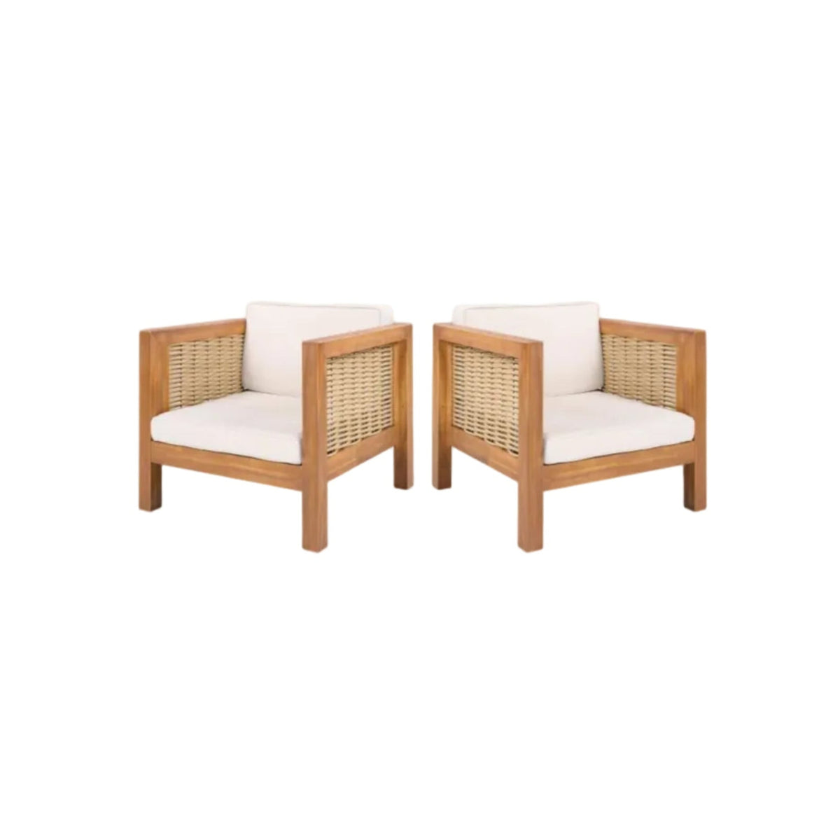 Acacia Wood Outdoor Club Chair, Weather‑Resistant with Wicker Armrests