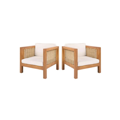 Acacia Wood Outdoor Club Chair, Weather‑Resistant with Wicker Armrests