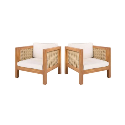 Acacia Wood Outdoor Club Chair, Weather‑Resistant with Wicker Armrests