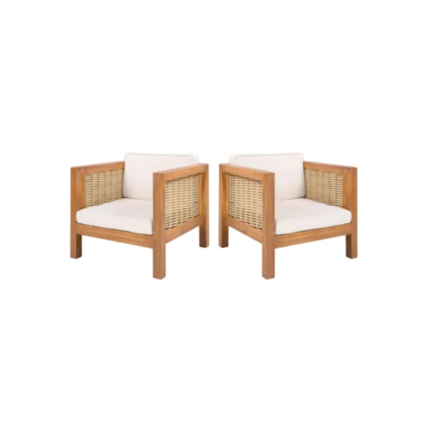 Acacia Wood Outdoor Club Chair, Weather‑Resistant with Wicker Armrests