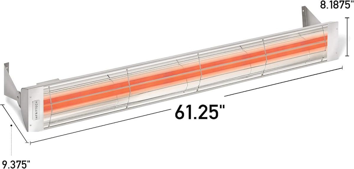 WD-6028 SS Stainless Steel Dual Element Fixture Electric Patio Heater 61.25" Long, 6000 Watt, 208 Volts, Stainless Steel Finish