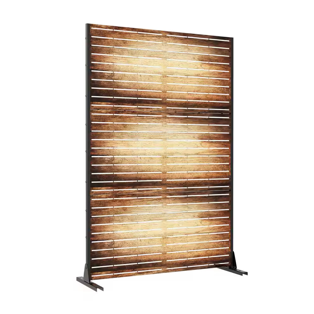 Veneer 72 In. Galvanized Metal Outdoor Privacy Screens Outdoor Garden Fence in Dark Brown