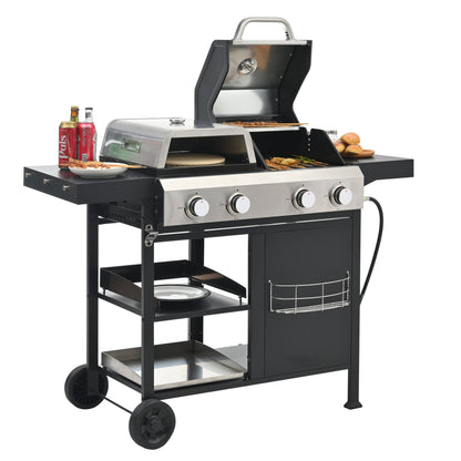 2+2 multifunctional gas barbecue grill and covered grill combination for outdoor cooking
