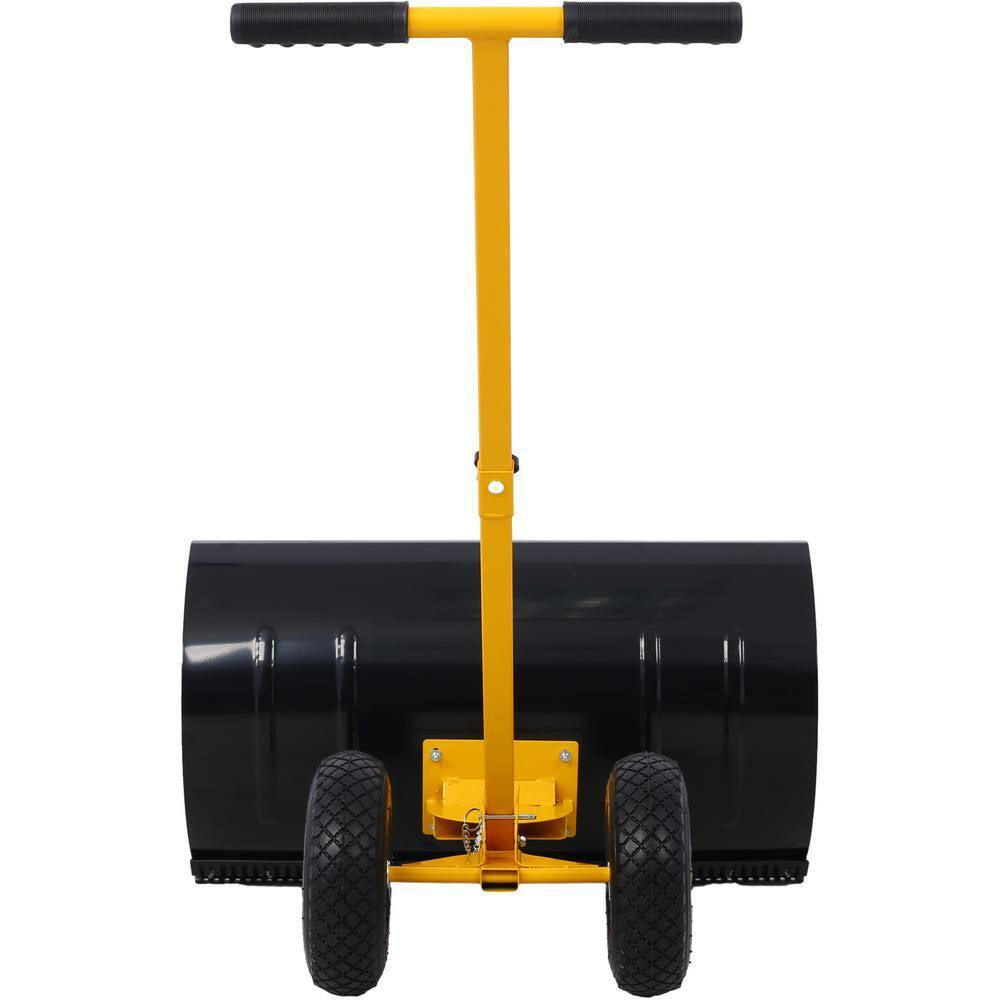 15 In. Steel Angle-Adjustable Handle Steel Heavy-Duty Snow Shovel Rolling Pusher with 29 In. Blade, 10 In. Wheels