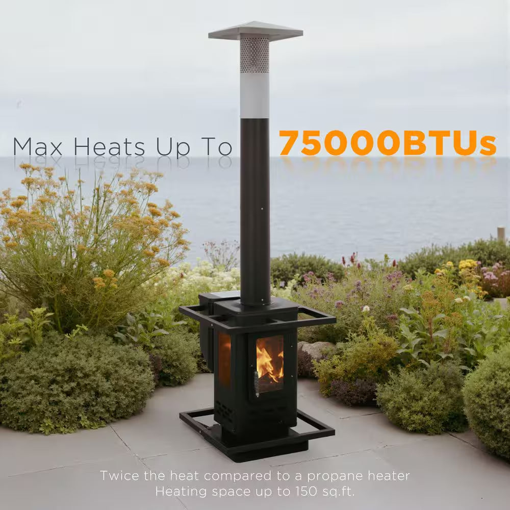 Pellet-Fueled Patio Heater with 3 Glass Panel, 150 Sq. Ft., 75,000 BTU