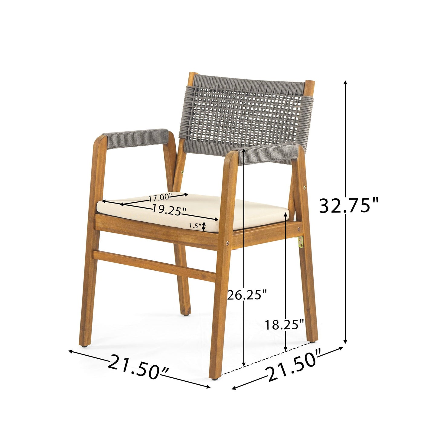 5 Piece Outdoor Rustic Patio Acacia Bistro Set With Cushions