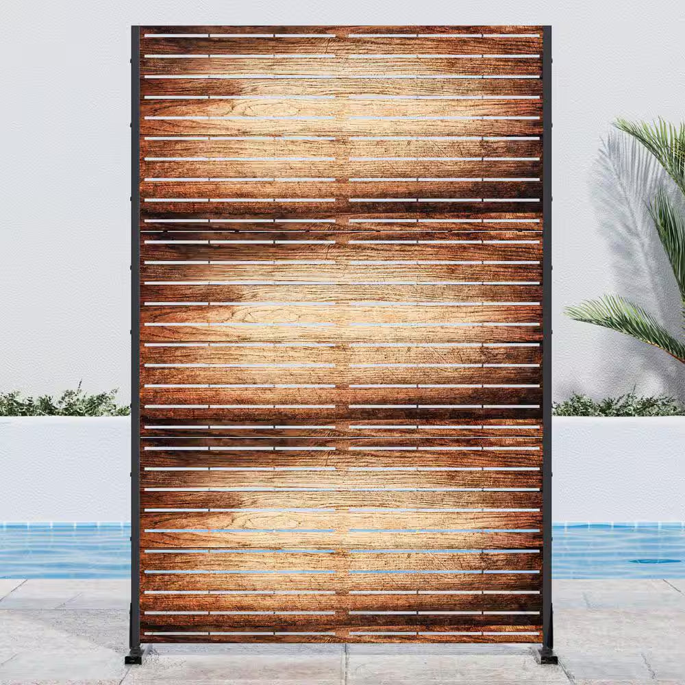 Veneer 72 In. Galvanized Metal Outdoor Privacy Screens Outdoor Garden Fence in Dark Brown