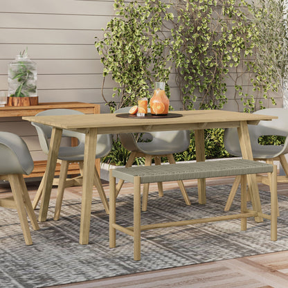 Dahlia Outdoor/Indoor Acacia Wood Bench with Hand‑Wrapped Rope Seat
