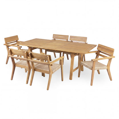 Extendable Acacia Wood Outdoor Dining Set with Wicker Chairs 7-Piece