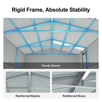 20' x 13' Outdoor Storage Shed with Double Doors and Skylight - Metal