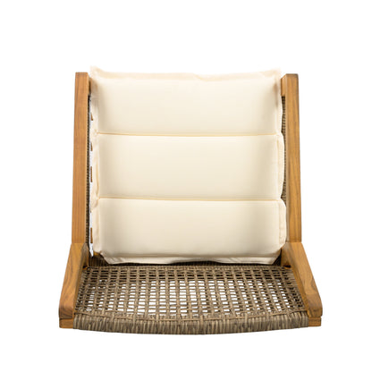 Acacia Wood & Wicker Outdoor Dining Chair Set of 4 with Cream Cushions
