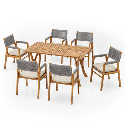 5 Piece Outdoor Rustic Patio Acacia Bistro Set With Cushions
