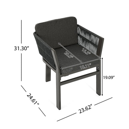 Acacia Wood Outdoor Dining Set with Aluminum Rope‑Woven Chairs — 7‑Piece