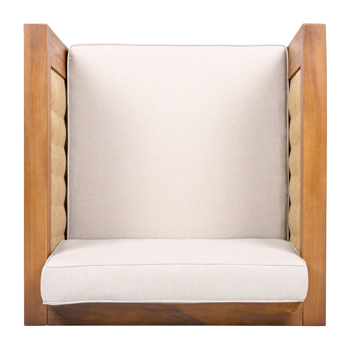 Acacia Wood Outdoor Club Chair, Weather‑Resistant with Wicker Armrests