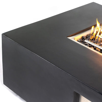 Volon 48" × 30" Rectangular Fiber‑Concrete Fire Pit Table – Charcoal Finish - 50,000 BTU – Charcoal Finish, 50,000 BTU