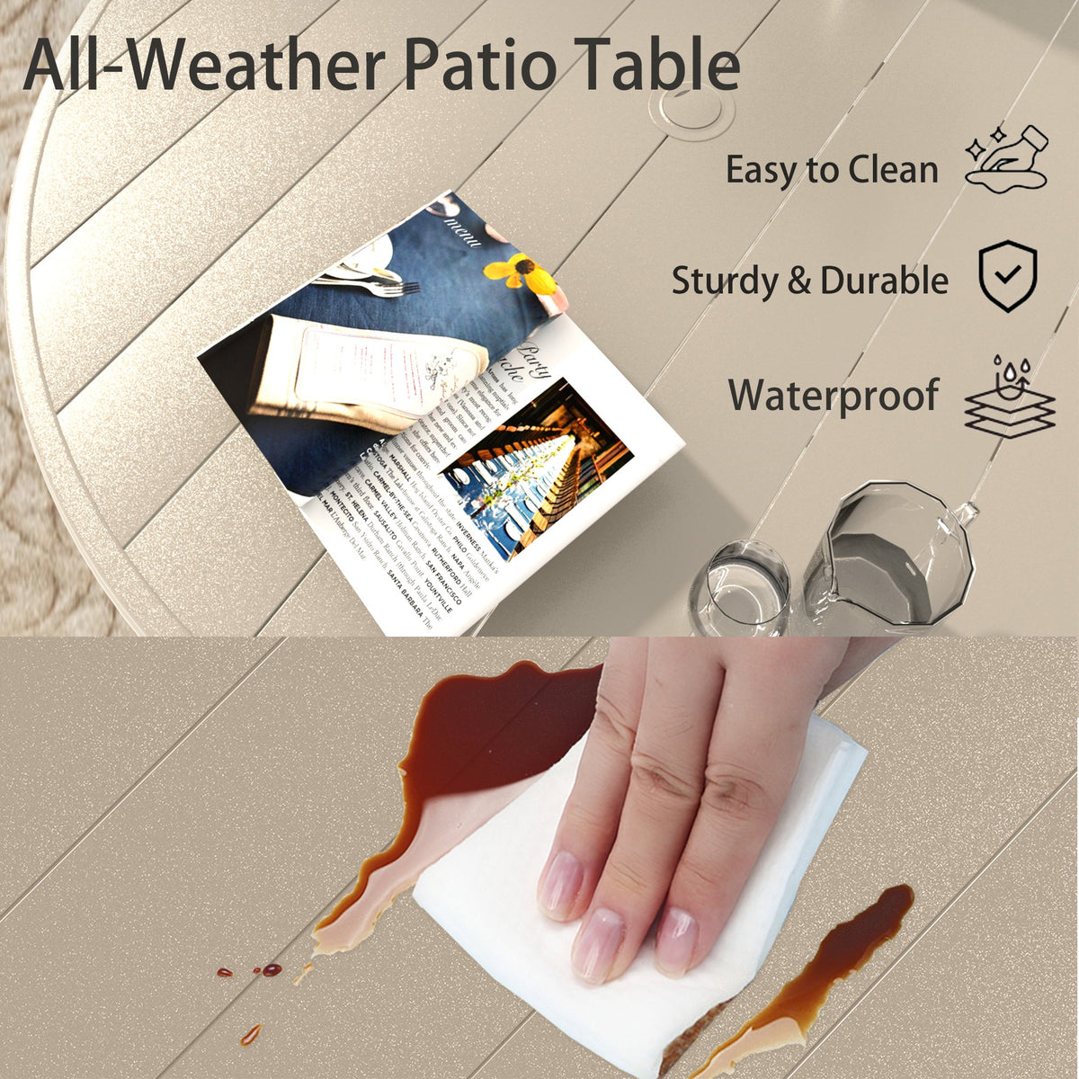 Round Outdoor Dining Set — 360° Swivel Chairs, Umbrella Hole & Rust‑Resistant Frame