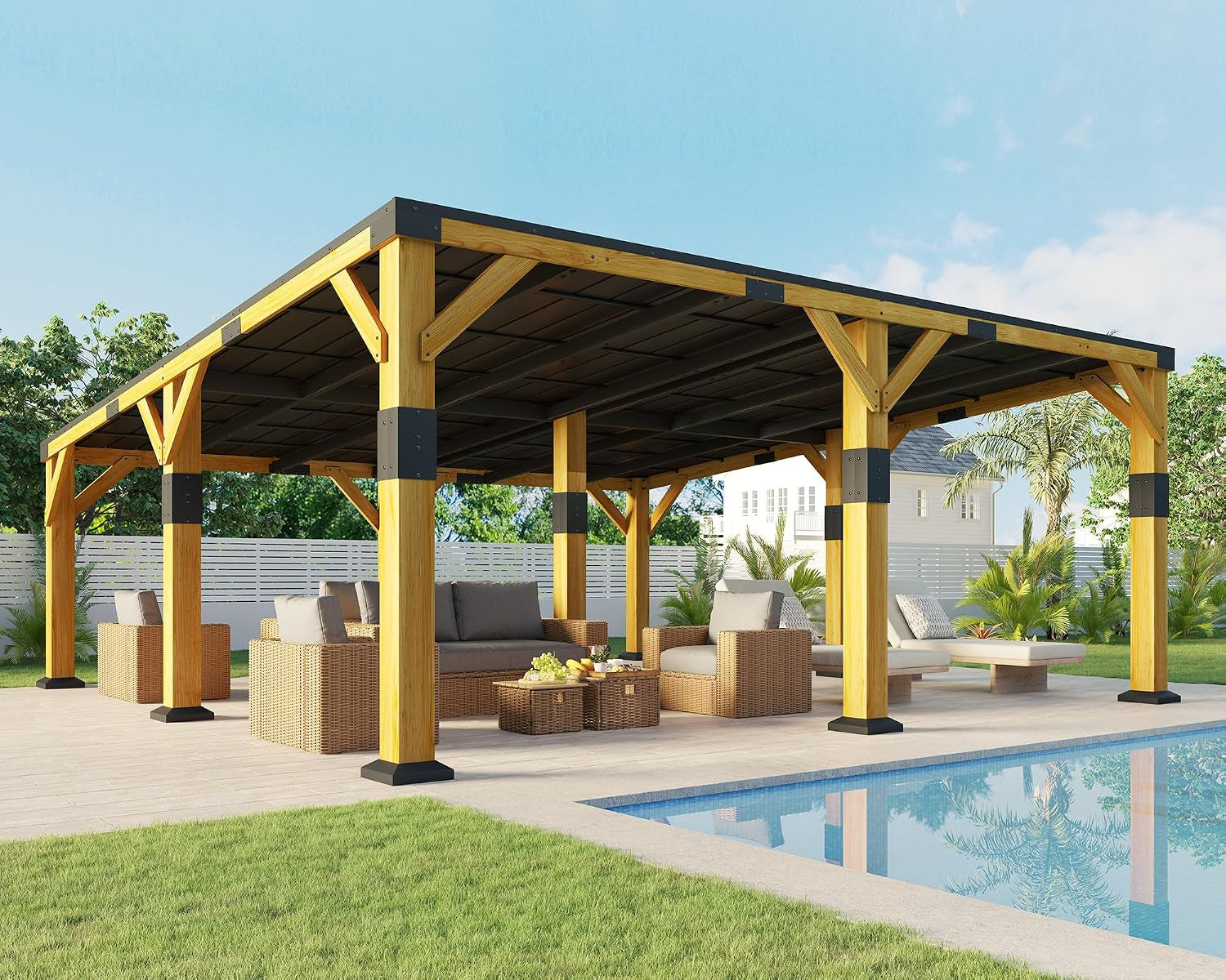 20' X 20' Cedar Wood Gazebo with Sloped Galvanized Steel Roof